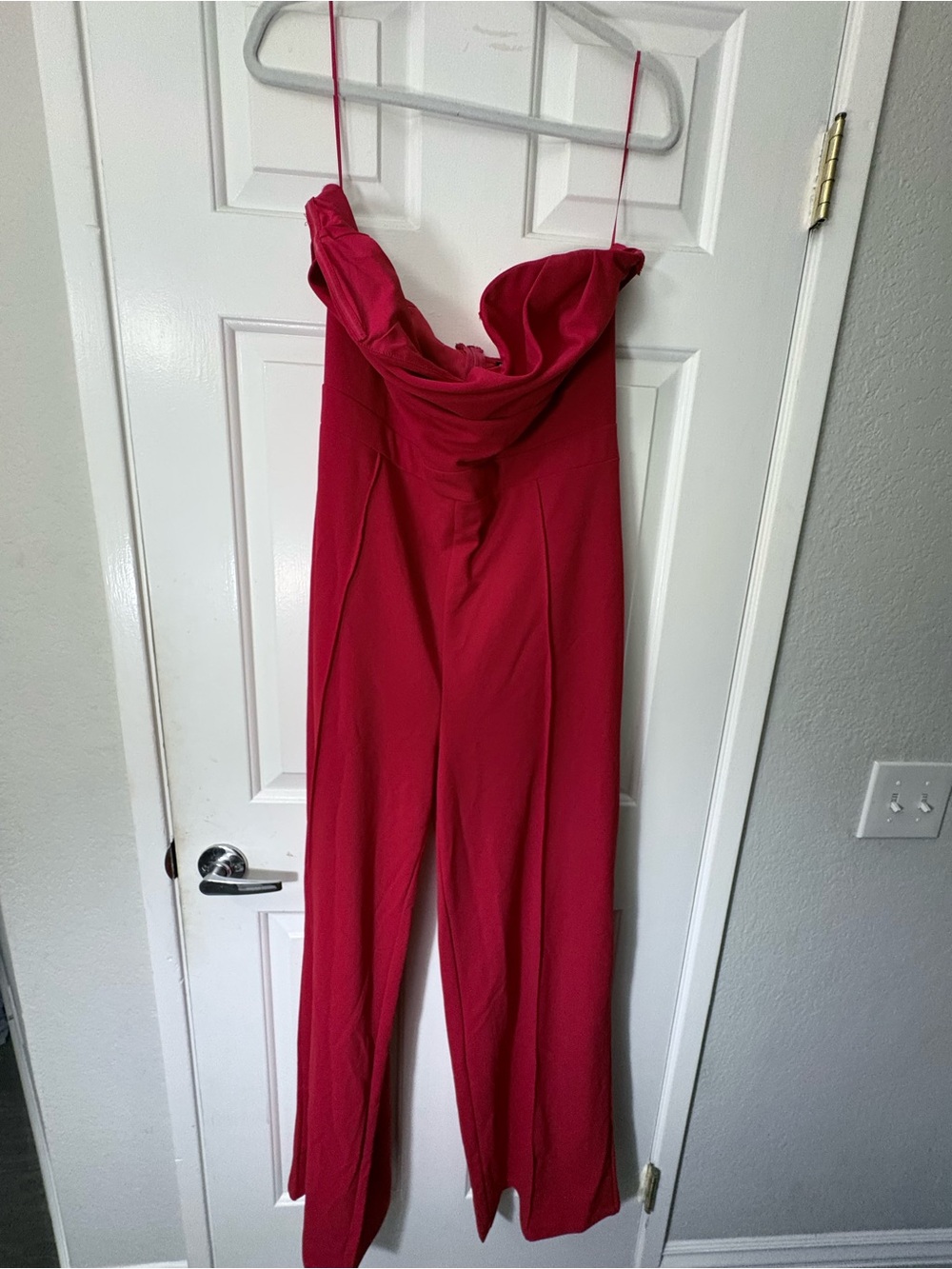 Fashion Nova Strapless Red Wide-Leg Jumpsuit